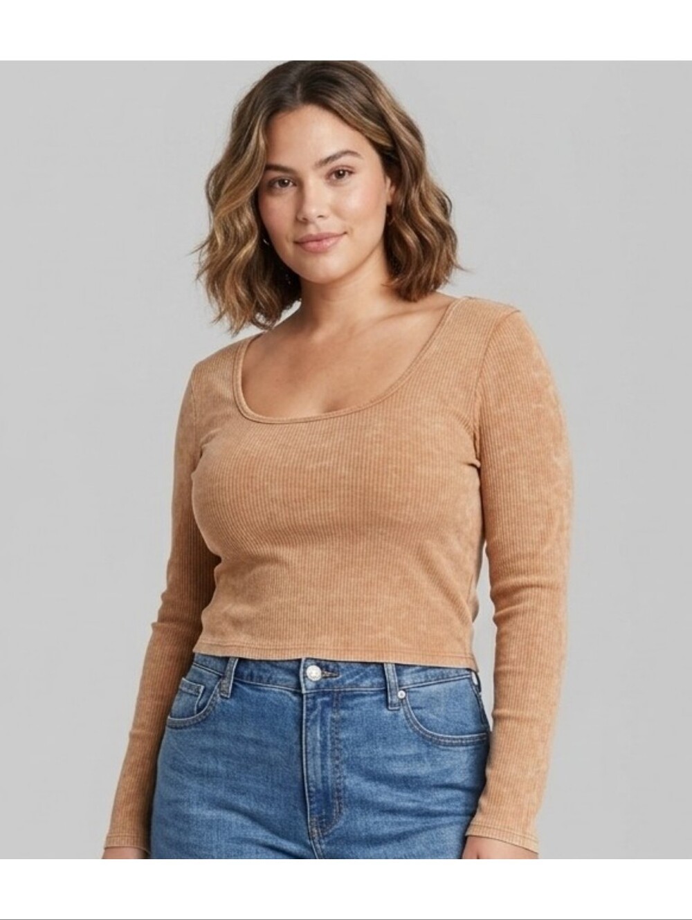 Wild Fable Long sleeve Scoop Neck Ribbed Tshirt Brown Size XL